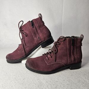 Bussola Leather Bootie Sz 38 Maroon Round Toe Wine Lace Up
